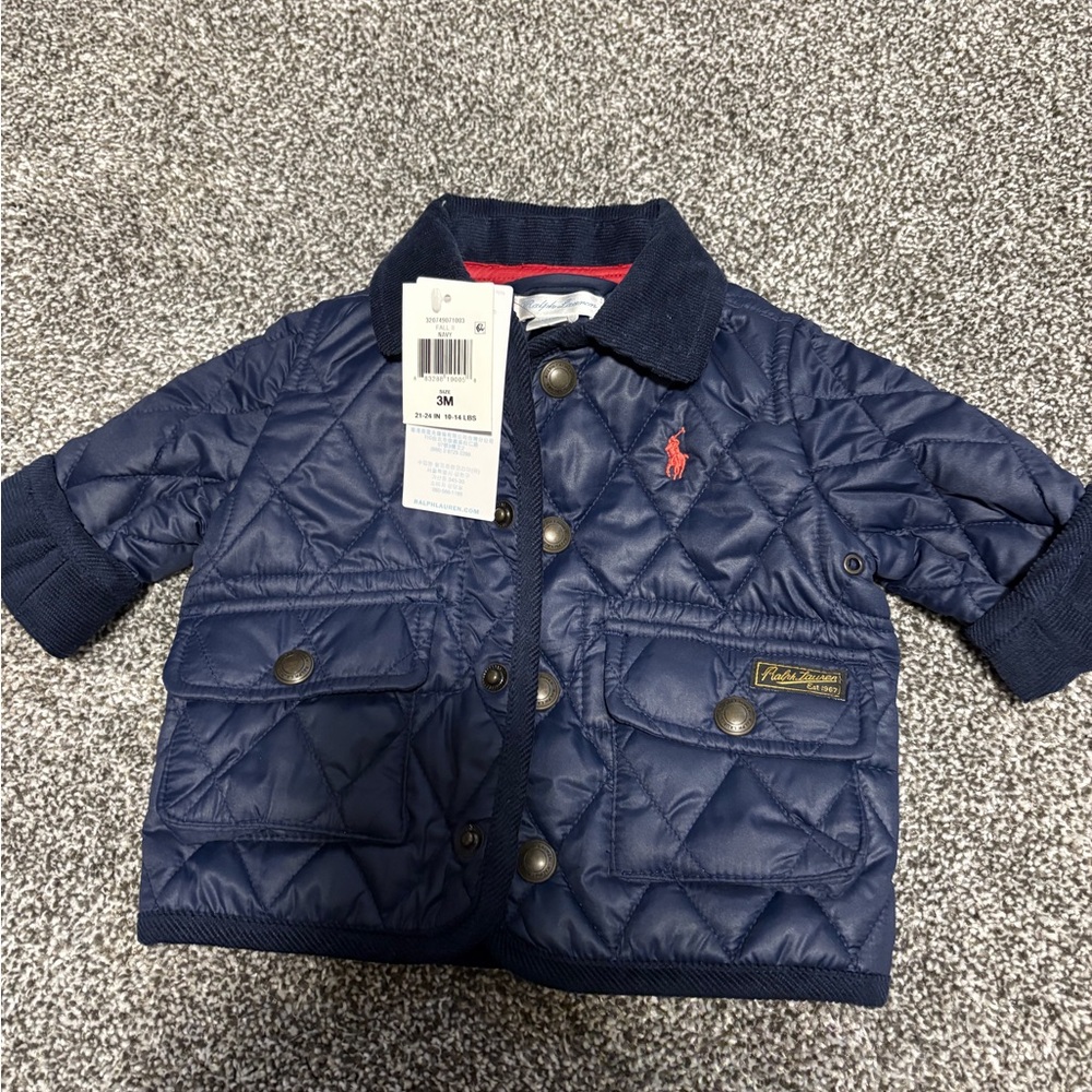 Ralph Lauren Blue Quilted Jacket with Red Emblem